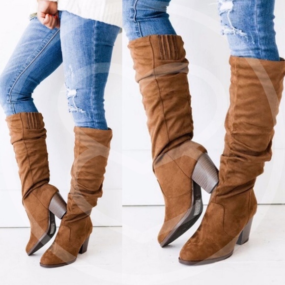 Camel Vegan Suede Slouchy Boots Casual Minimalist - Picture 1 of 2